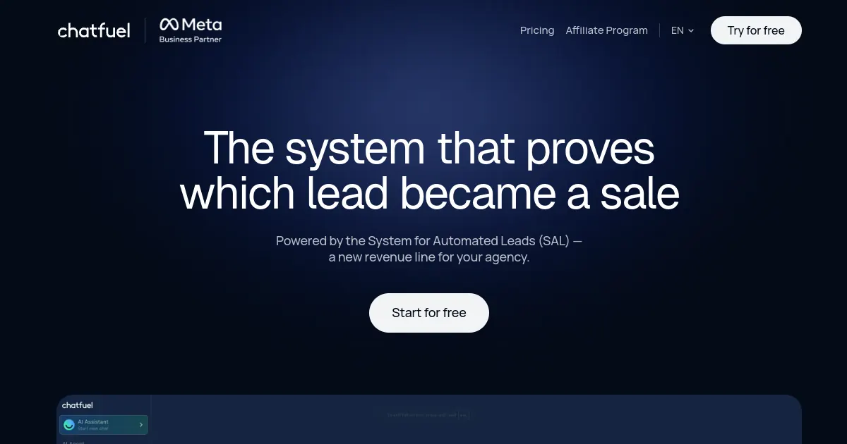Chatfuel AI social media automation homepage for leads and bookings