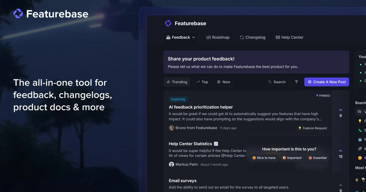 Featurebase Fibi AI resolution dashboard for automated customer support