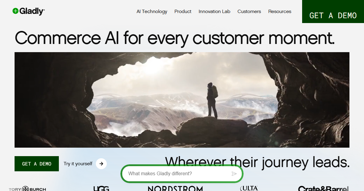 Gladly customer-record support platform homepage preview