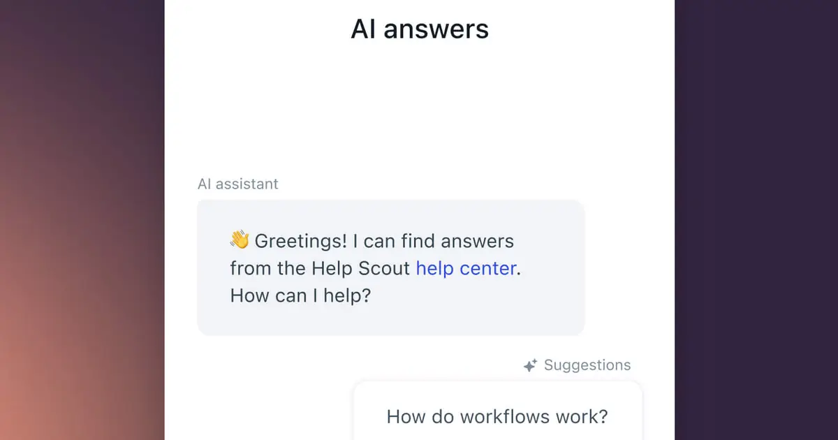 Help Scout Beacon AI support widget combining answers, live chat, and contact options