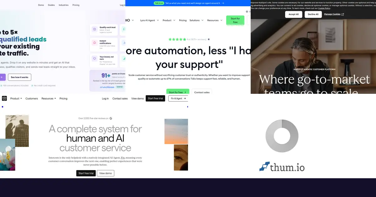 Homepage hero screenshots of chatbot and customer-engagement platforms