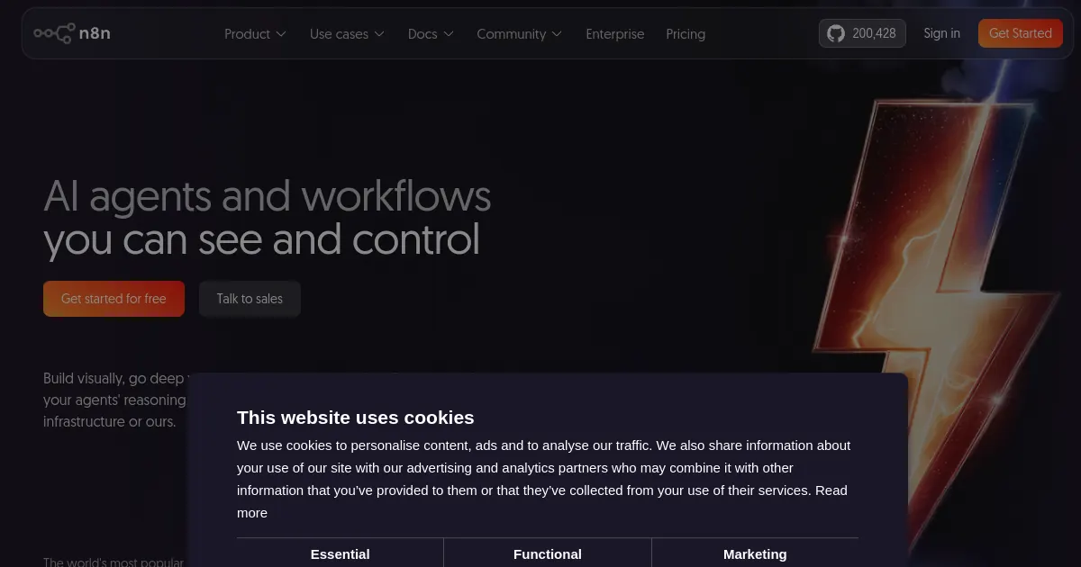 n8n AI workflow automation canvas with connected apps and agent nodes