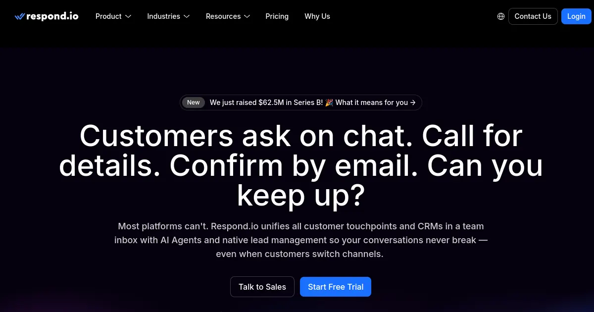 Respond.io omnichannel inbox for sales and support messaging workflows