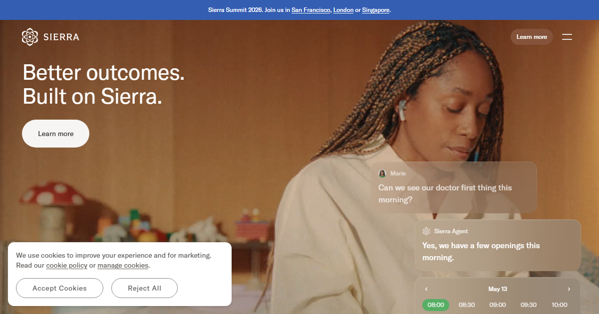 Sierra bespoke AI agent platform homepage preview