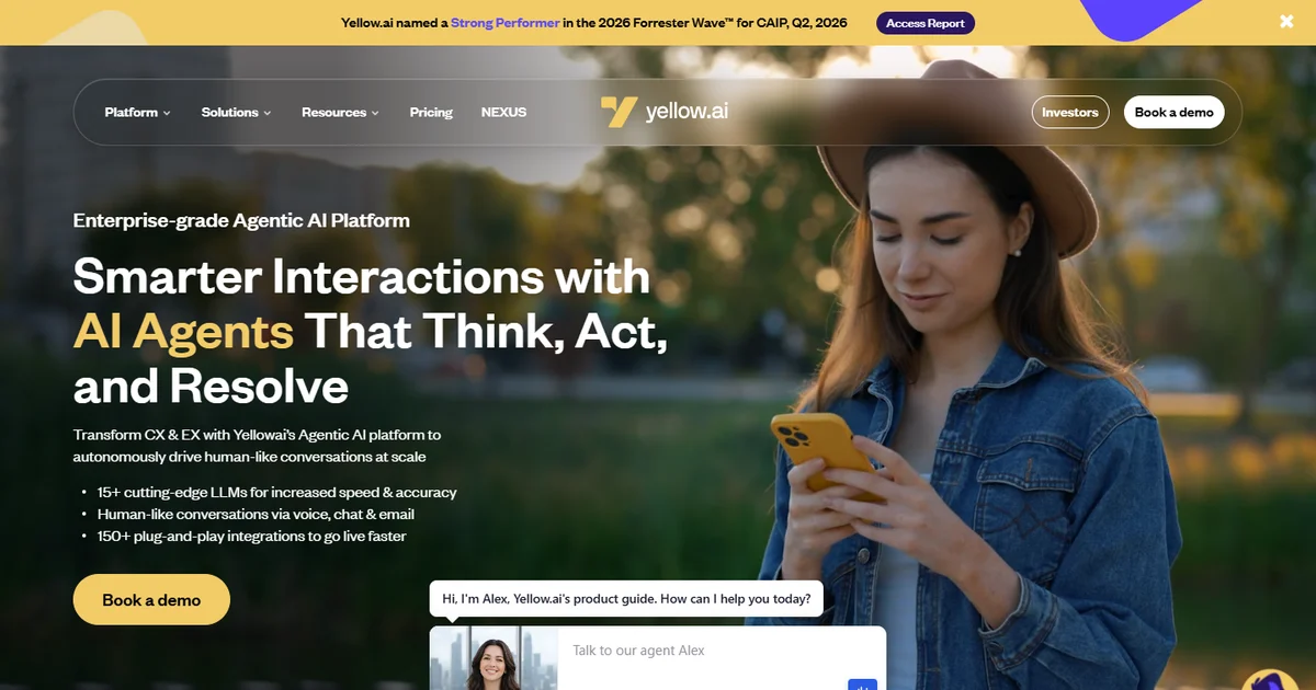 Yellow.ai homepage image representing agentic AI and conversational automation