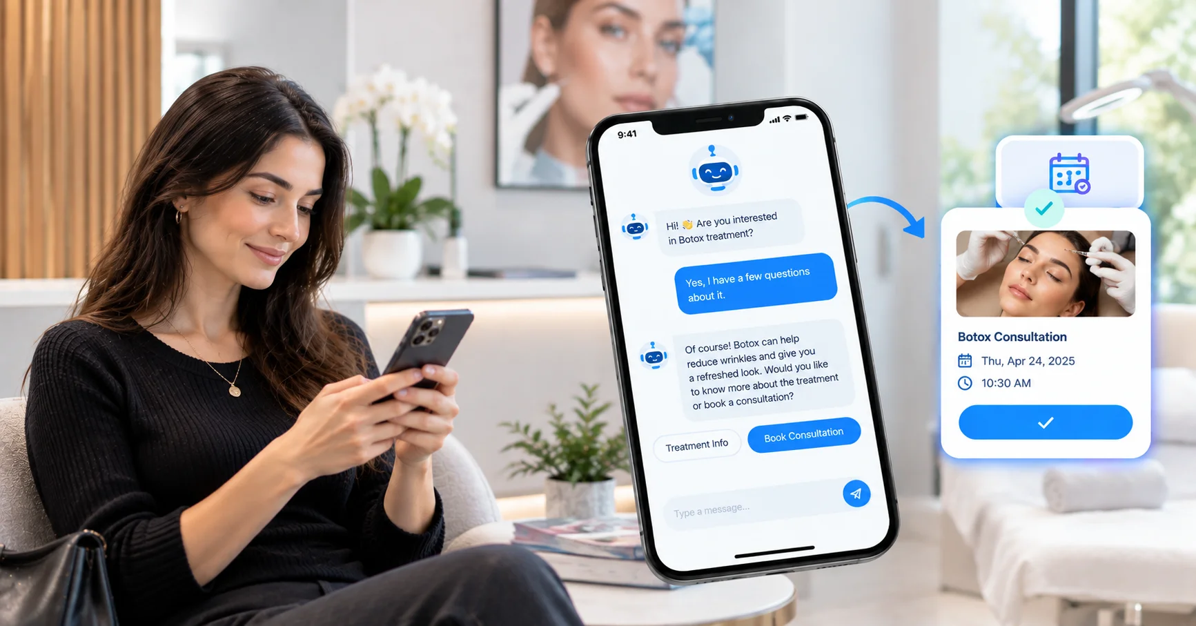 Botox consultation chatbot answering treatment questions and capturing appointments