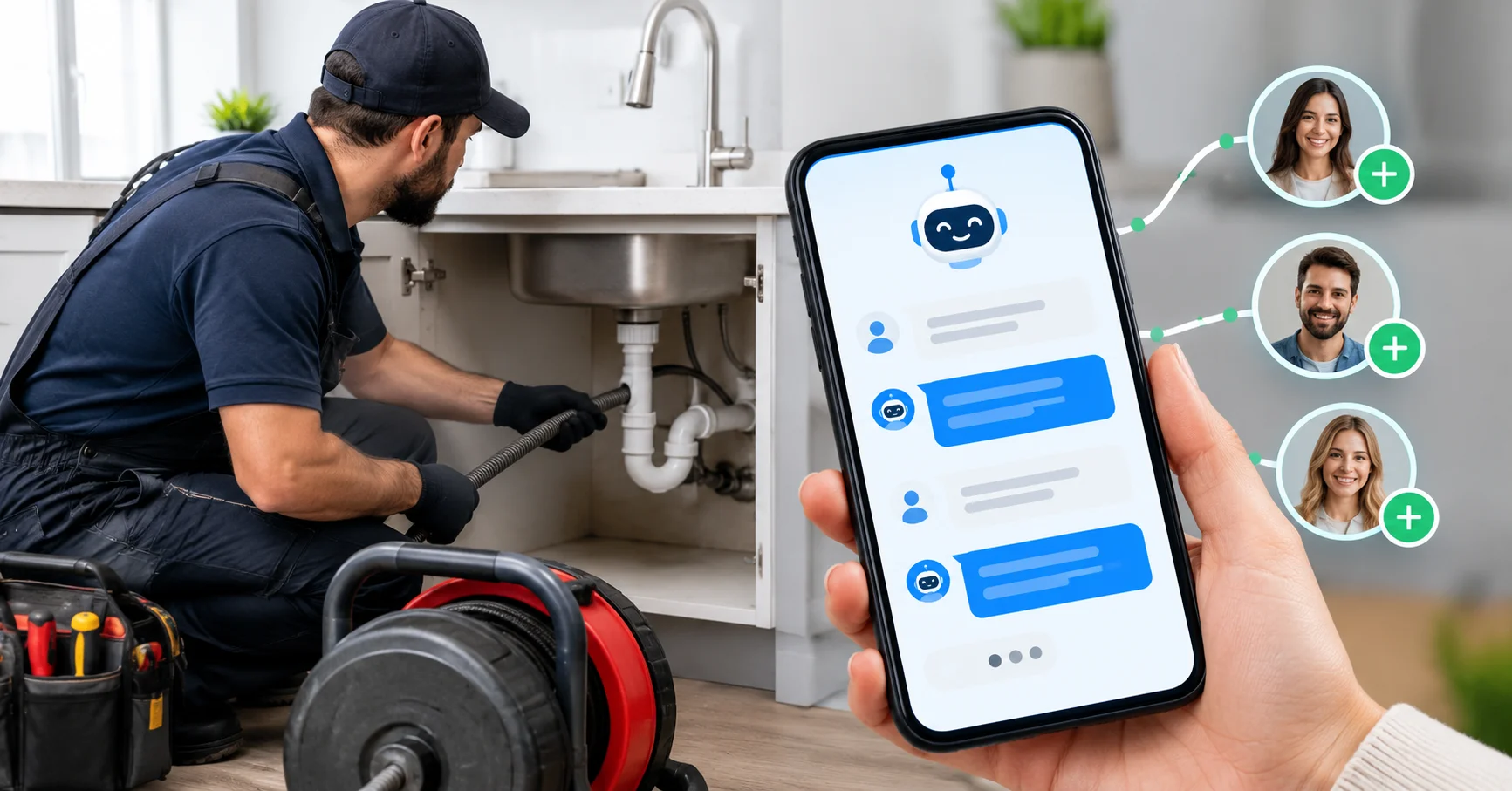 Drain cleaning chatbot qualifying clogged drain and sewer backup leads