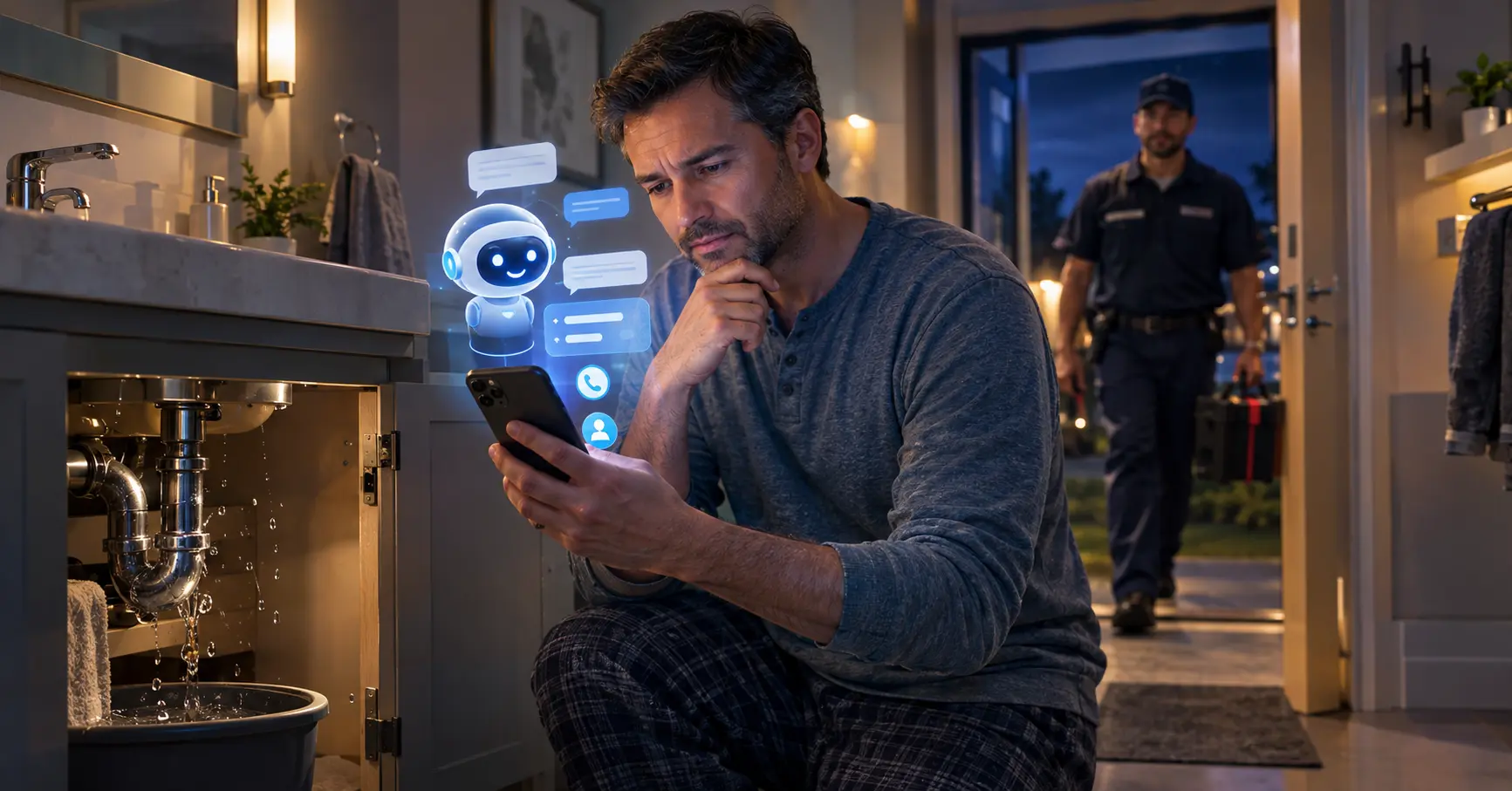 Emergency plumber chatbot capturing after-hours plumbing leads 24/7