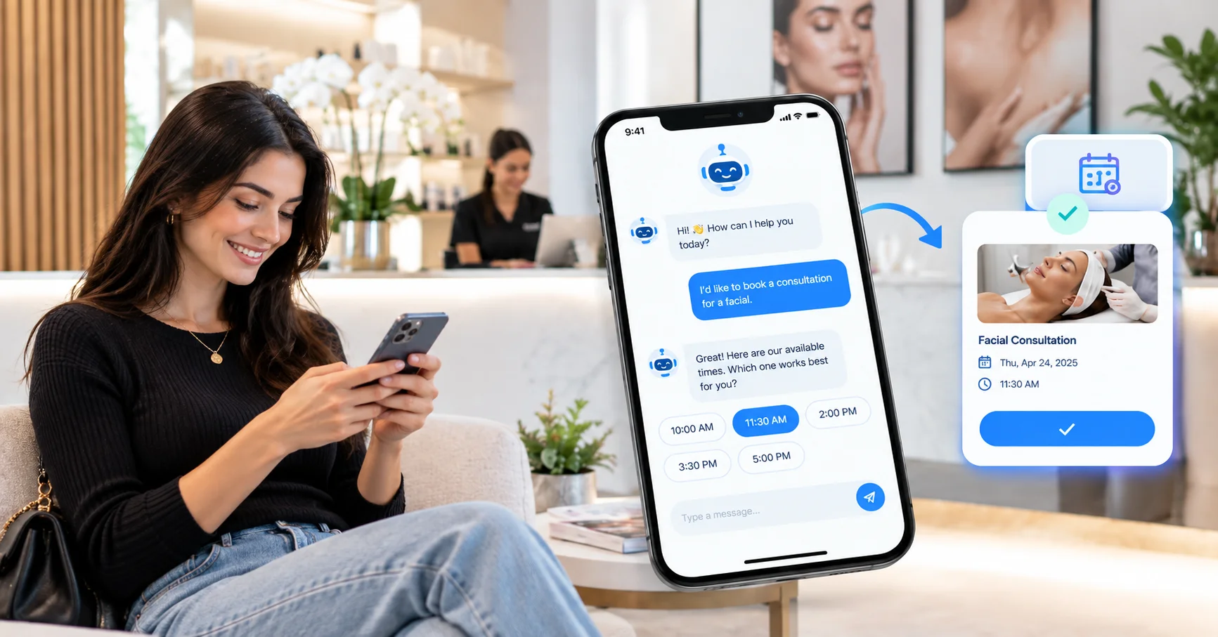 Med spa consultation booking chatbot turning website visitors into appointments