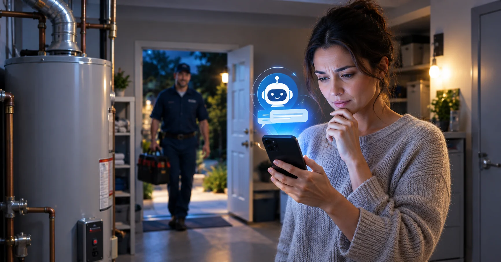 Water heater replacement chatbot capturing and qualifying plumbing leads