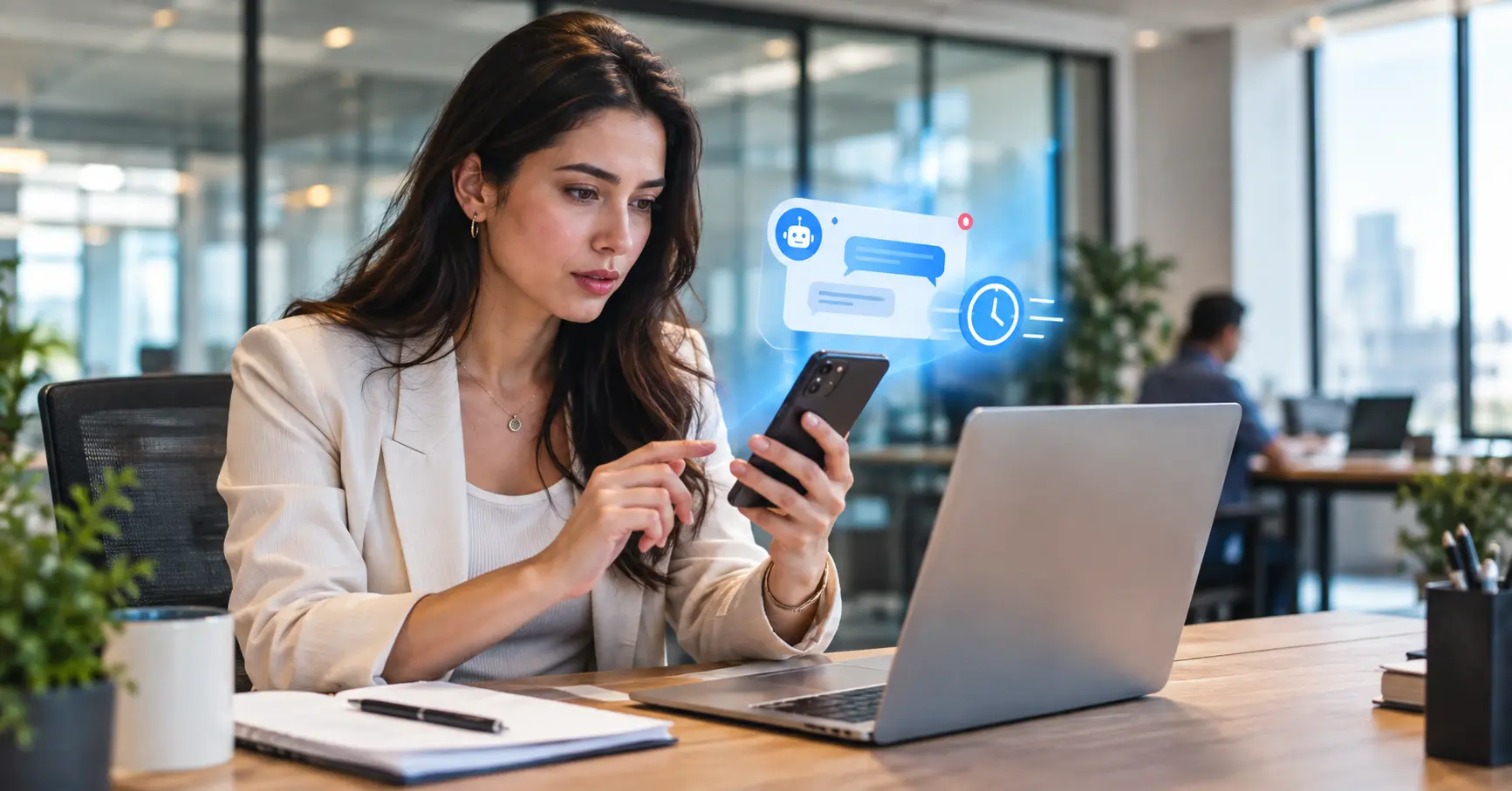 Business owner responding to a website lead on a phone